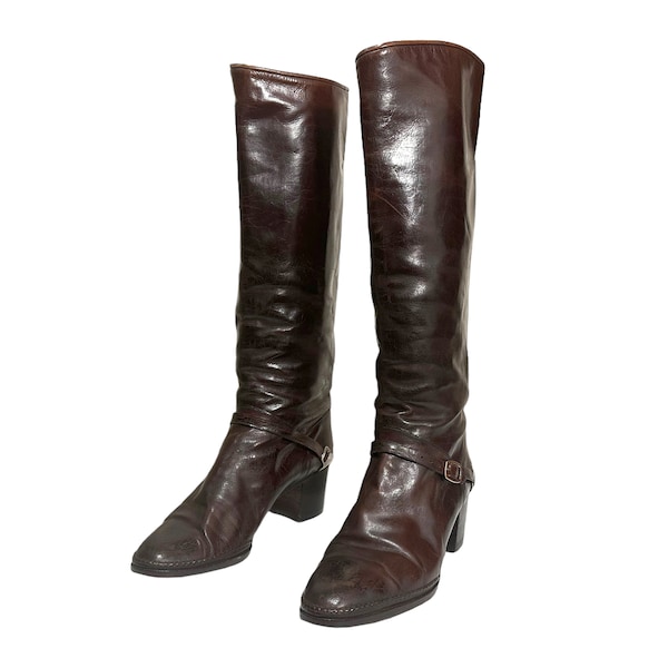 Vintage 70s Brown Riding Boots (Size UK 7.5 EU 40.5 US 10)