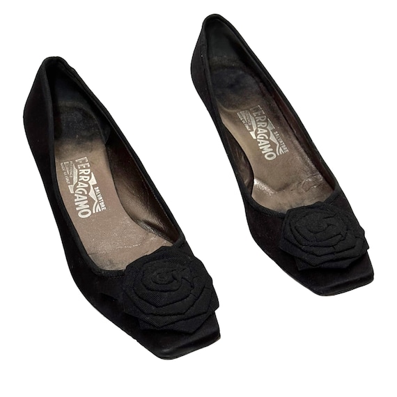 Vintage 90s ferragamo Black Flower Heels size UK 6 EU 39 US 8.5 Etsy