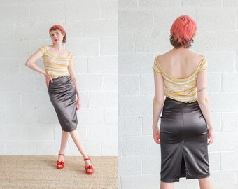 Vintage 90s 'Moschino' Silver Pencil Midi Skirt W27"