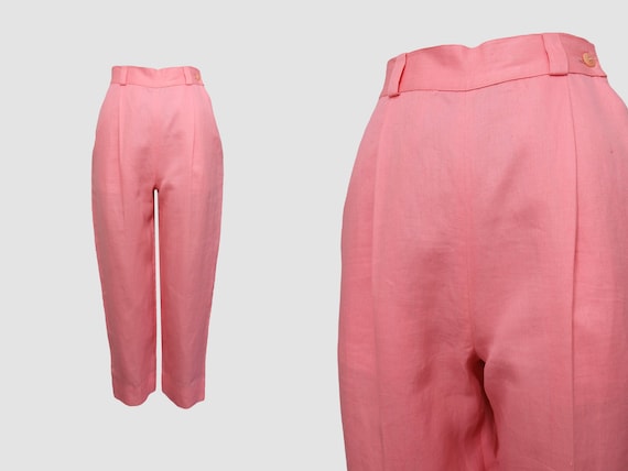 Vintage 80s 'Gianni Versace' Pink Linen Trousers - image 1