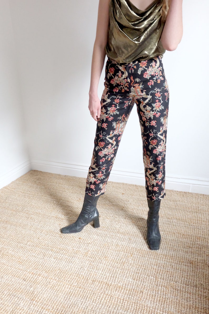 Vintage 90s Patterned Silk Trousers W26 image 2