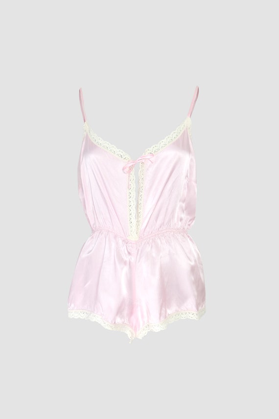 Vintage 60s Baby Pink Satin Lace Playsuit - image 2