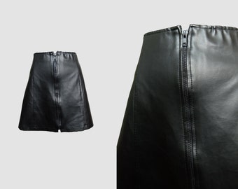 Vintage 90s Black PVC Zip Mini Skirt