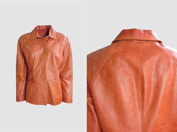 Vintage 90s Orange Leather Jacket - Etsy