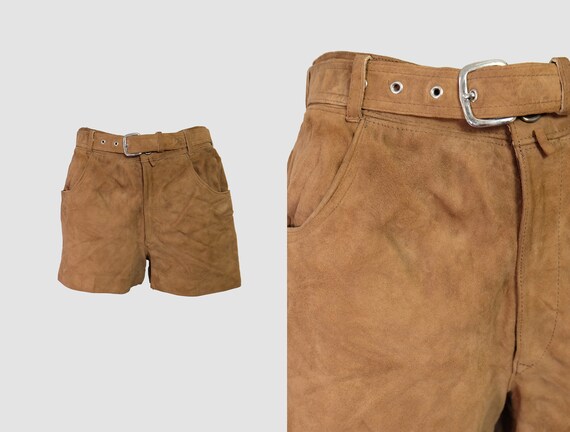 Vintage 70s Brown Suede Shorts W29 W30 