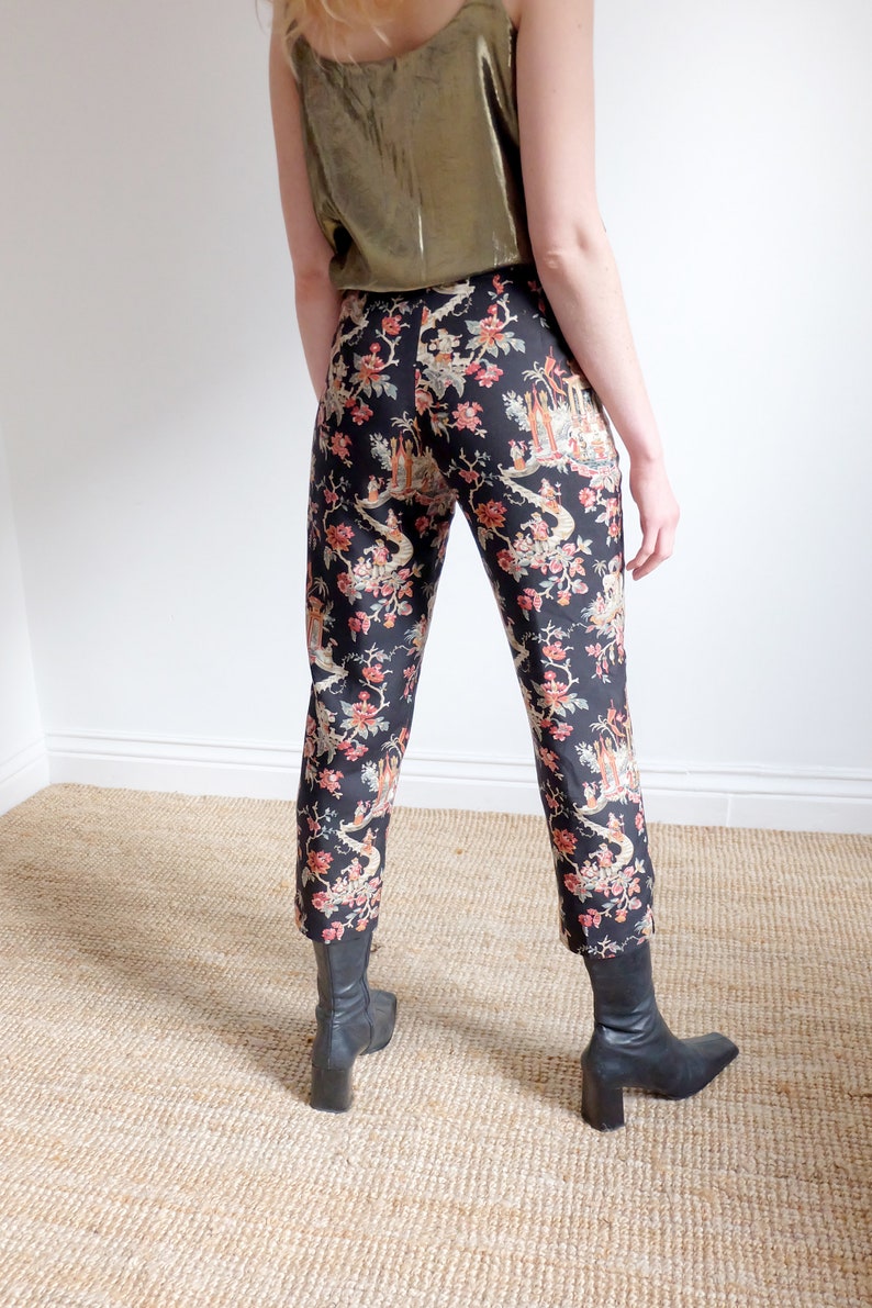 Vintage 90s Patterned Silk Trousers W26 image 6
