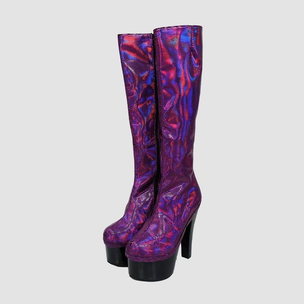 Vintage 90s 'Vita Mori' Purple Holographic Platform Boots (Size UK 2 EU 35 US 4.5)