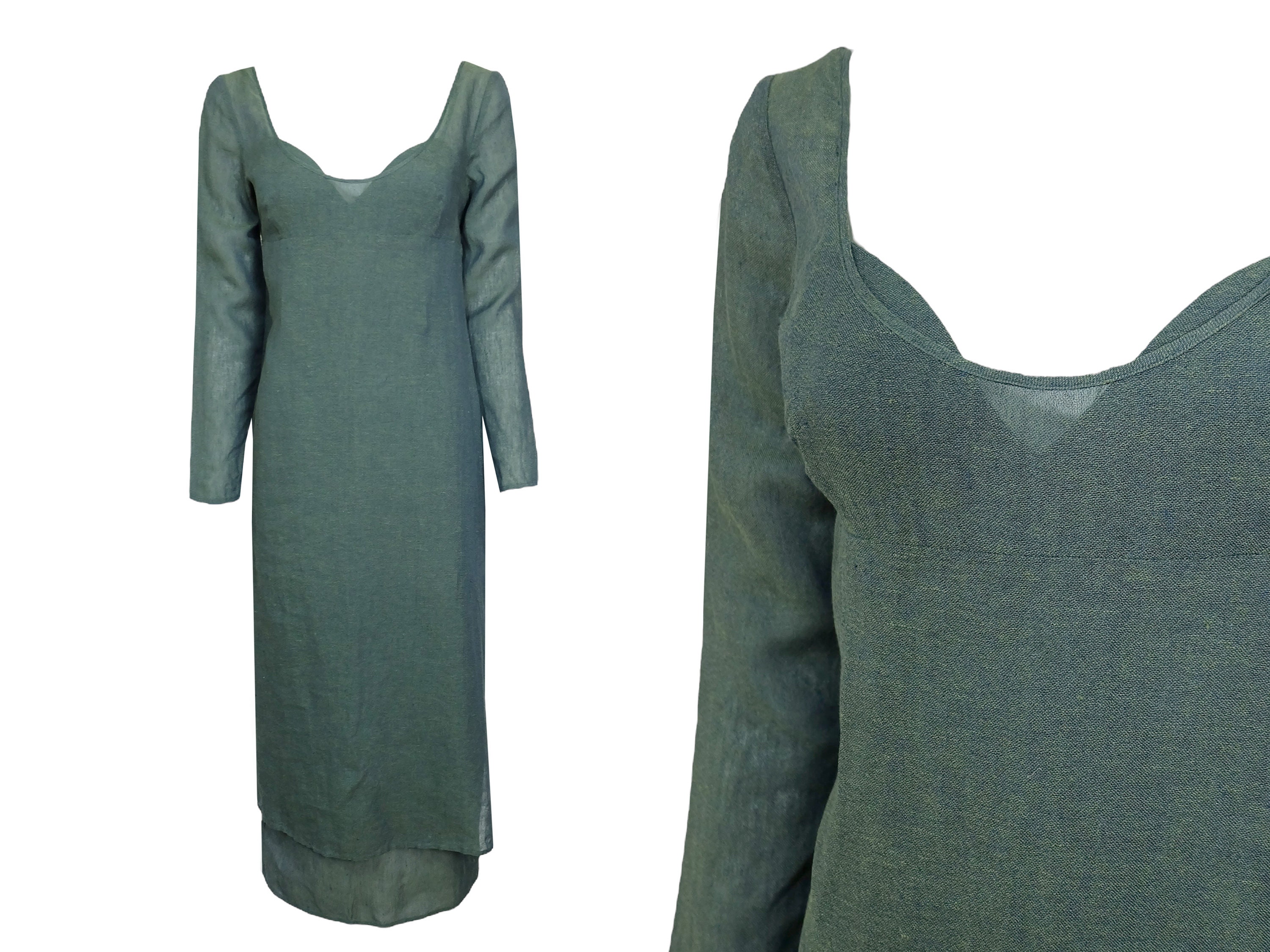 Abito in lino verde vintage anni '90 