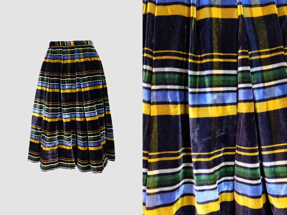 Vintage 50s Velvet Striped A-line Skirt W24 - image 1