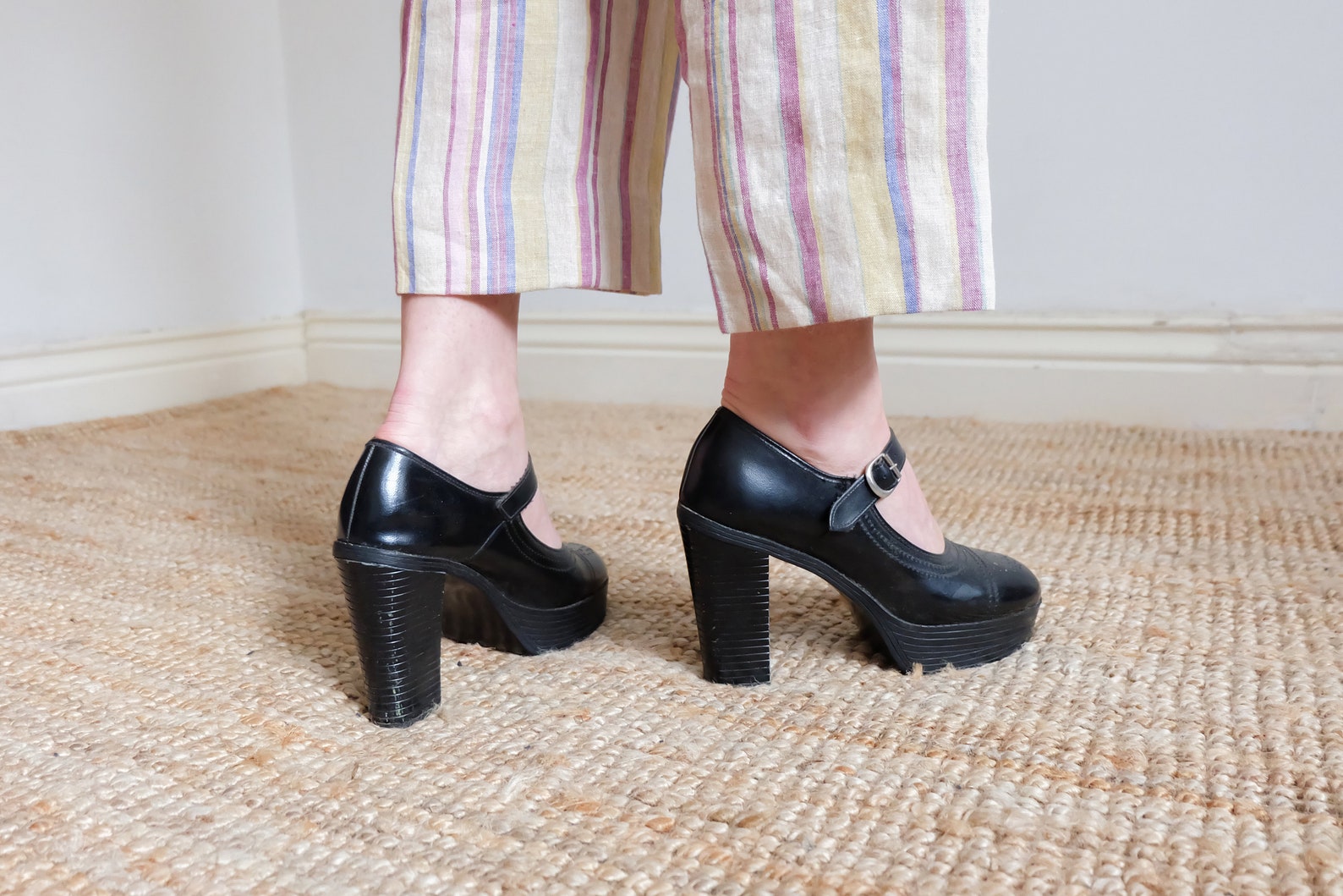 Vintage 70s Black Leather Mary Jane Platform Shoes Size UK 5 | Etsy