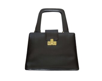 Vintage 40s Art Deco Brown Leather Handbag
