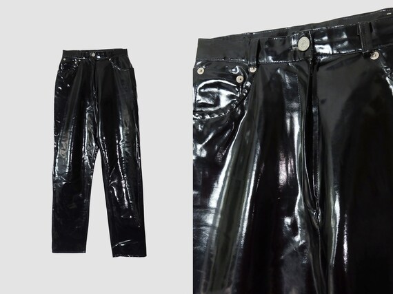 Vintage 90s Black High Waisted PVC 