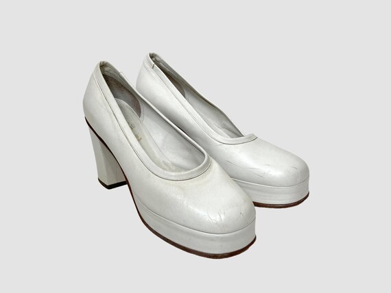 Vintage jaren 70 wit lederen platform schoenen maat UK 3.5 EU - Etsy  Nederland