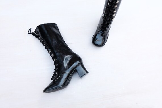 Vintage 60s Black Lace-Up Go-Go Boots (Size UK 2.5