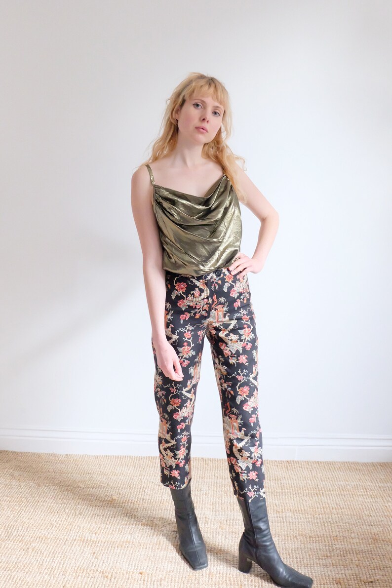 Vintage 90s Patterned Silk Trousers W26 image 4