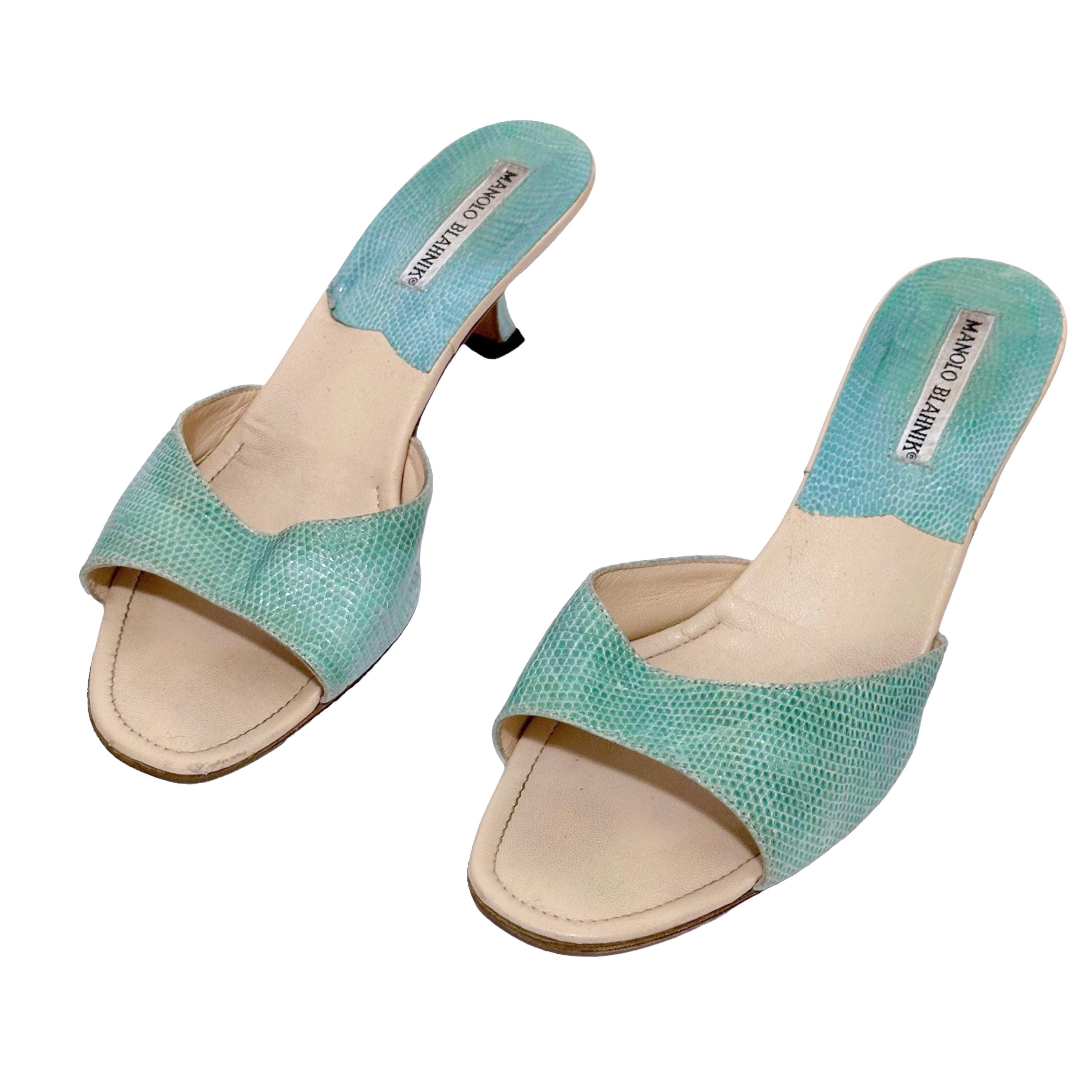 サンダル・ミュール MANOLO BLAHNIK Women Sandals 9XX0725 4116 BLUE Manolo Blahnik - Patopia Blue Snakeskin Slingback Sandal