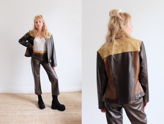 Vintage 00s Brown PVC Trouser Suit