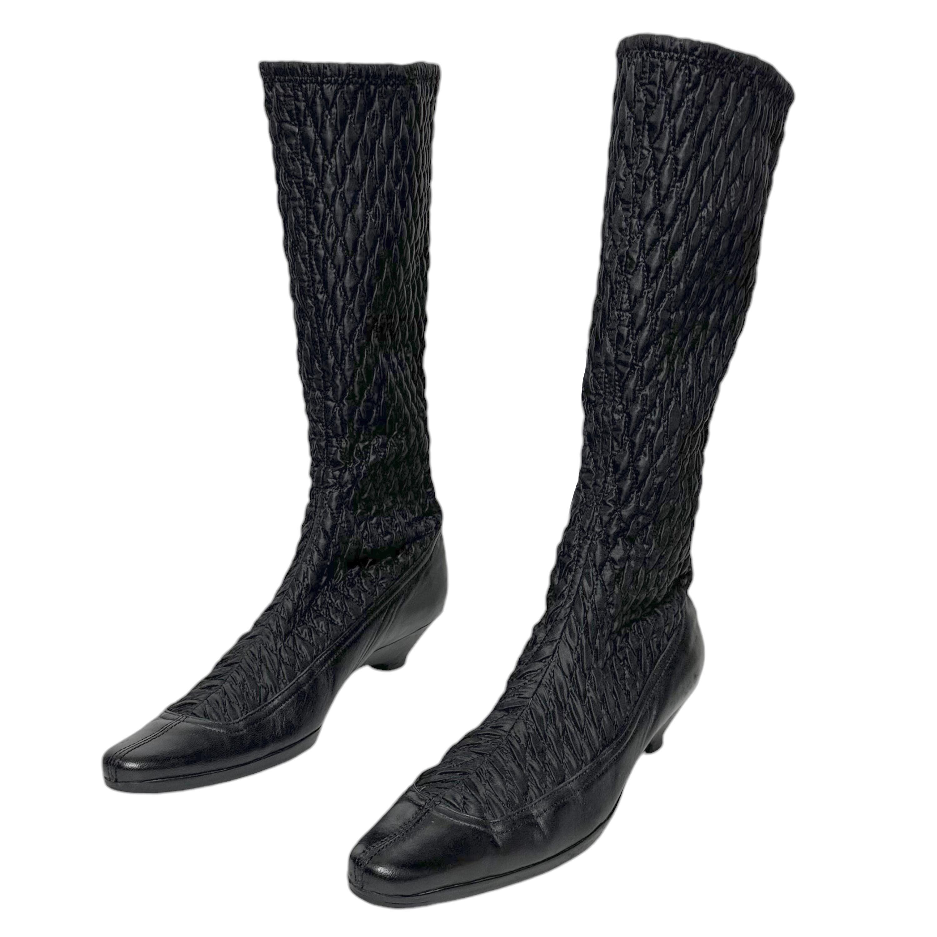 靴 90s 00s PRADA leatherboots archive Vintage late '90s/2000s Prada Linea Rossa Black Leather