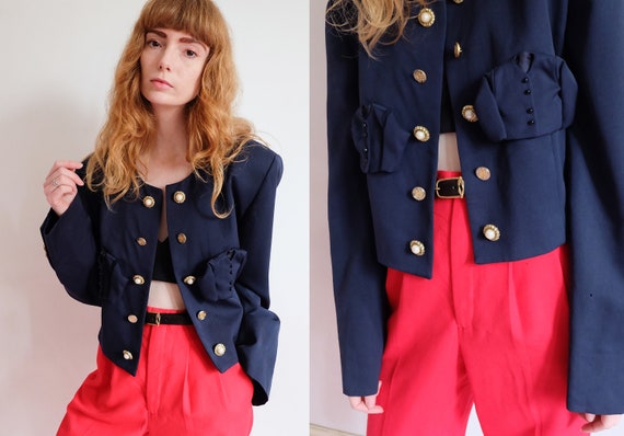 Vintage 80s 'Moschino' Dark Blue Blazer Jacket