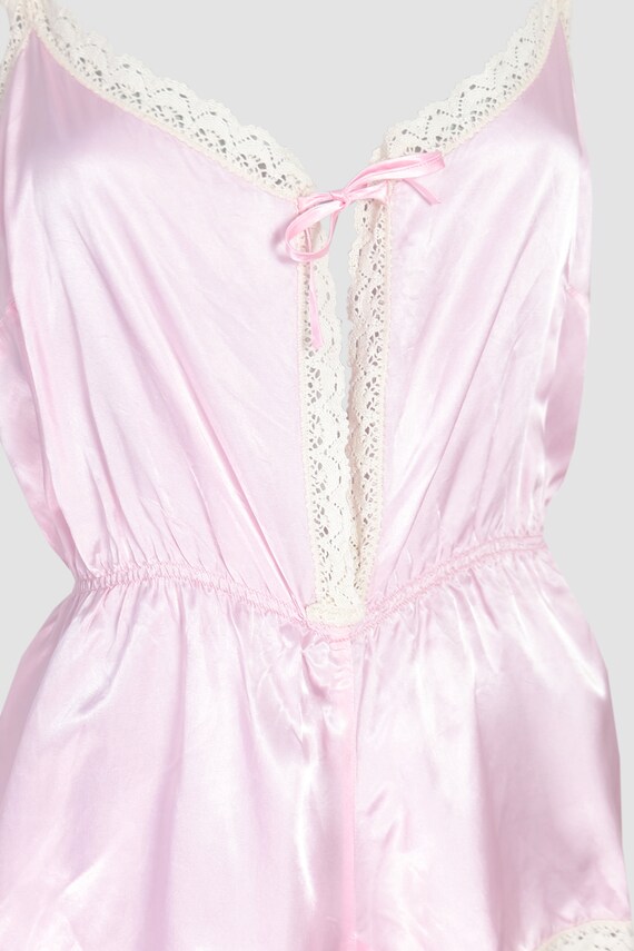 Vintage 60s Baby Pink Satin Lace Playsuit - image 3