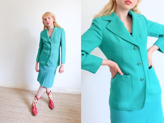Vintage 80s Green Skirt Suit
