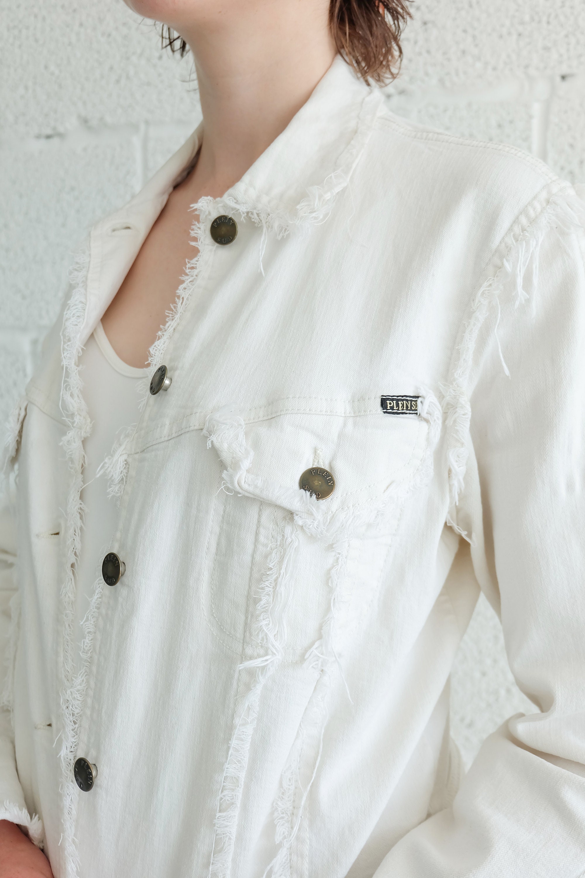 Plein Sud ジャケット Vintage 90s 'plein Sud' White Frayed Denim