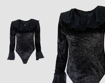 Vintage 80s Black Velvet Bodysuit