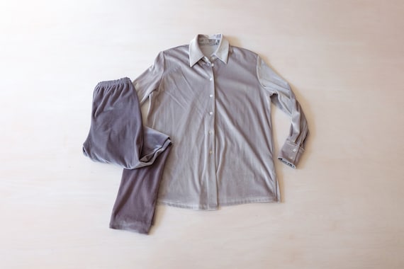 Vintage 80s Grey Velvet Co-ord Trousers and Shirt