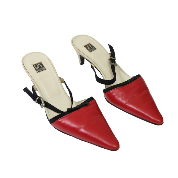 Vintage 90s 'Ferre' Red Pointy Heels (Size UK 3 EU 36 US 5.5)