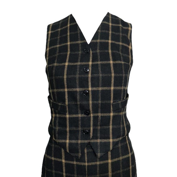 Vintage 60s Black Plaid Skirt Set Etsy UK