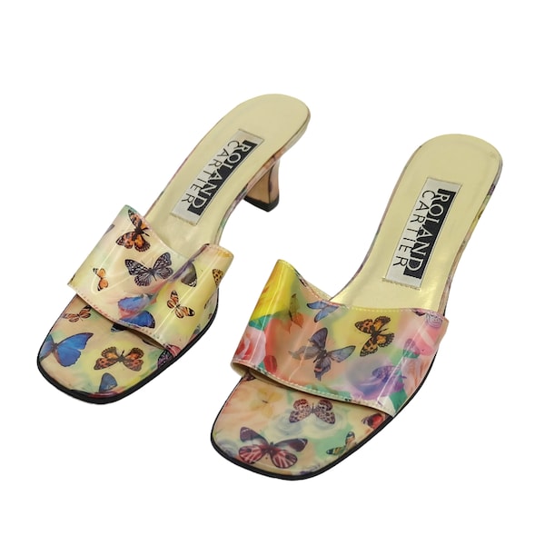 Vintage 90s 'Roland Cartier' Floral Holographic Sandals (Size UK 5 EU 38 US 7.5)