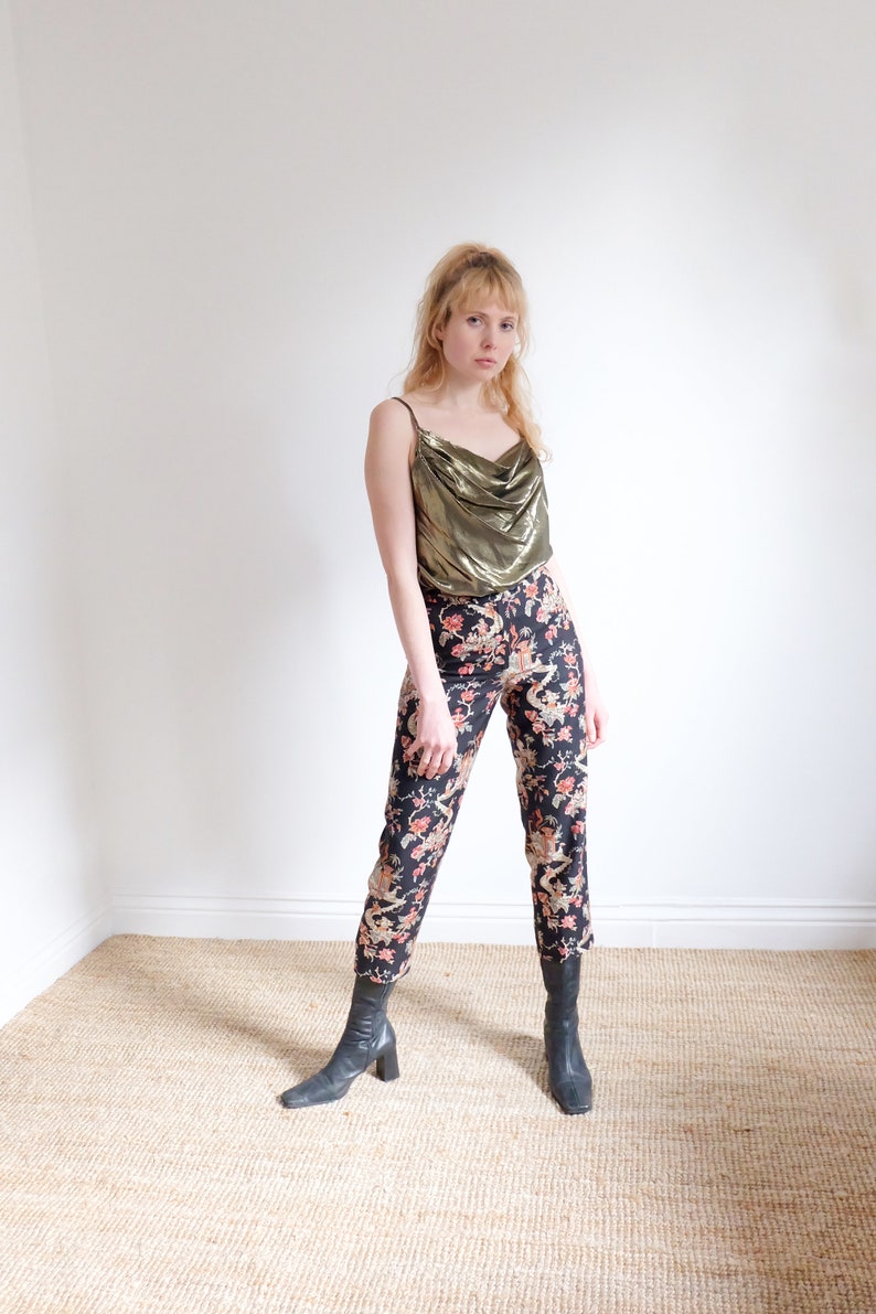 Vintage 90s Patterned Silk Trousers W26 image 3