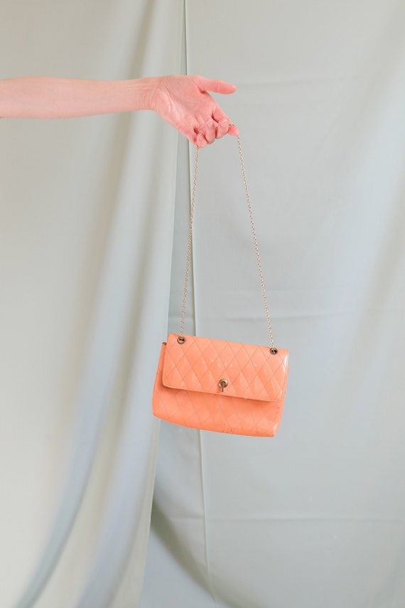Vintage 60s PVC Plastic Orange Shoulder Handbag