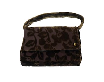 Vintage 90s &#39;Laura Biagiotti&#39; Brown Velvet Handbag