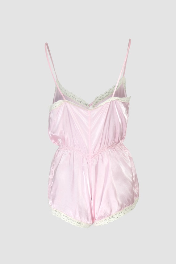 Vintage 60s Baby Pink Satin Lace Playsuit - image 4