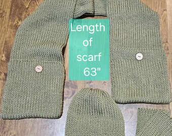 Handmade Knitted Winter Hat, Handwarmer and Scarf Set, winter accessories, birthday or Christmas gifts