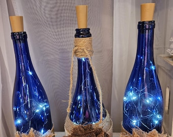 Decorative Wine Bottle with Fairy Lights: Burlap & Jute Accent