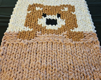 Hand Knitted Chenille Chunky Teddy Bear Baby Blanket