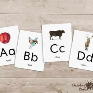 Nature / Animal Alphabet Flash Cards - ABC Cards - Learning Gift - Kindergarten - First Grade - Printable - Instant Download