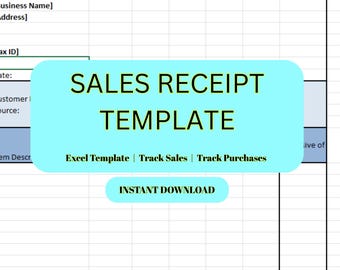 Plantilla de recibo de venta en Excel / Recibo comercial sencillo / Plantilla de recibo detallado / Factura para pequeñas empresas / Descarga instantánea