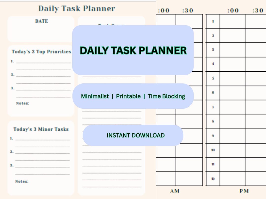 Daily Task Planner Printable | Productivity Planner PDF | Minimalist to ...
