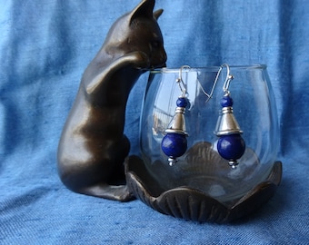 ethnic lapis lazuli earrings, Tibetan silver