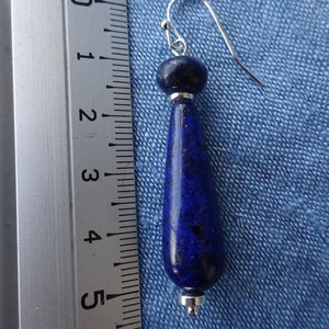 boucles d'oreilles longues gouttes et rondelles lapis-lazuli, hématite argentée imagem 3