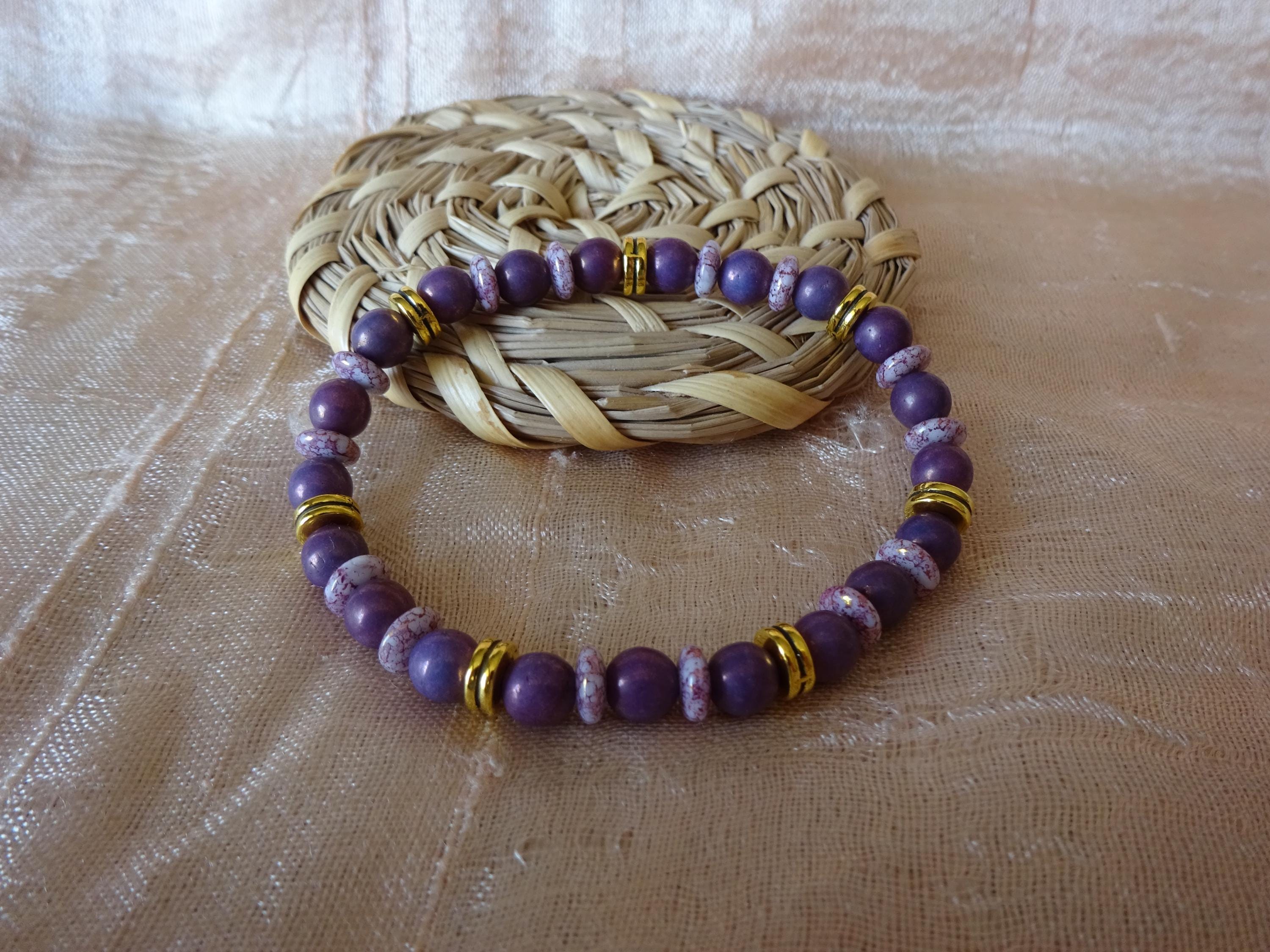 Lot De 200 Perles Vintage En Verre Violet Parme Forme Toupie - Occasion