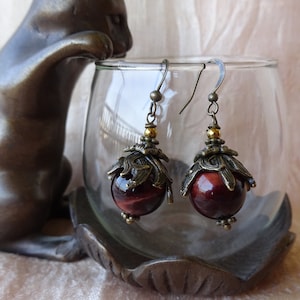 Boucles D'oreilles Vintage Art Nouveau - Perles & Laiton - Pendantes Dormeuses - Fait Main