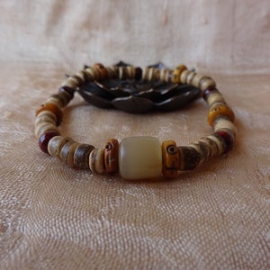 tribal ethnic bracelet coconut bark beads, Czech glass, Tibetan beads yak bone and yak horn