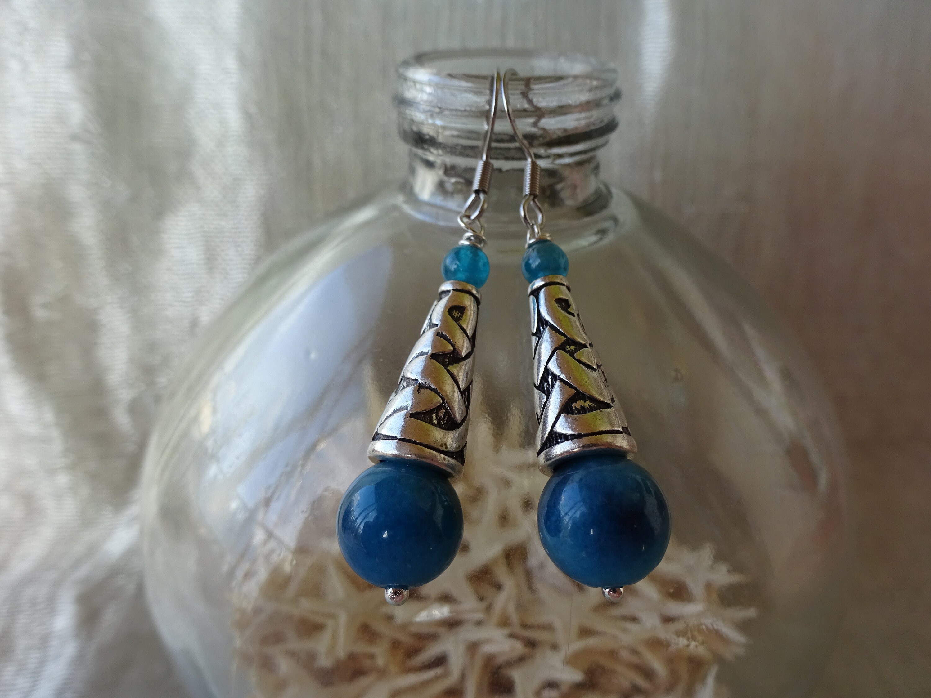 Boucles D'oreilles Style Tibétain Argentées - Dormeuses, Pendantes, Neuf Sans Emballage