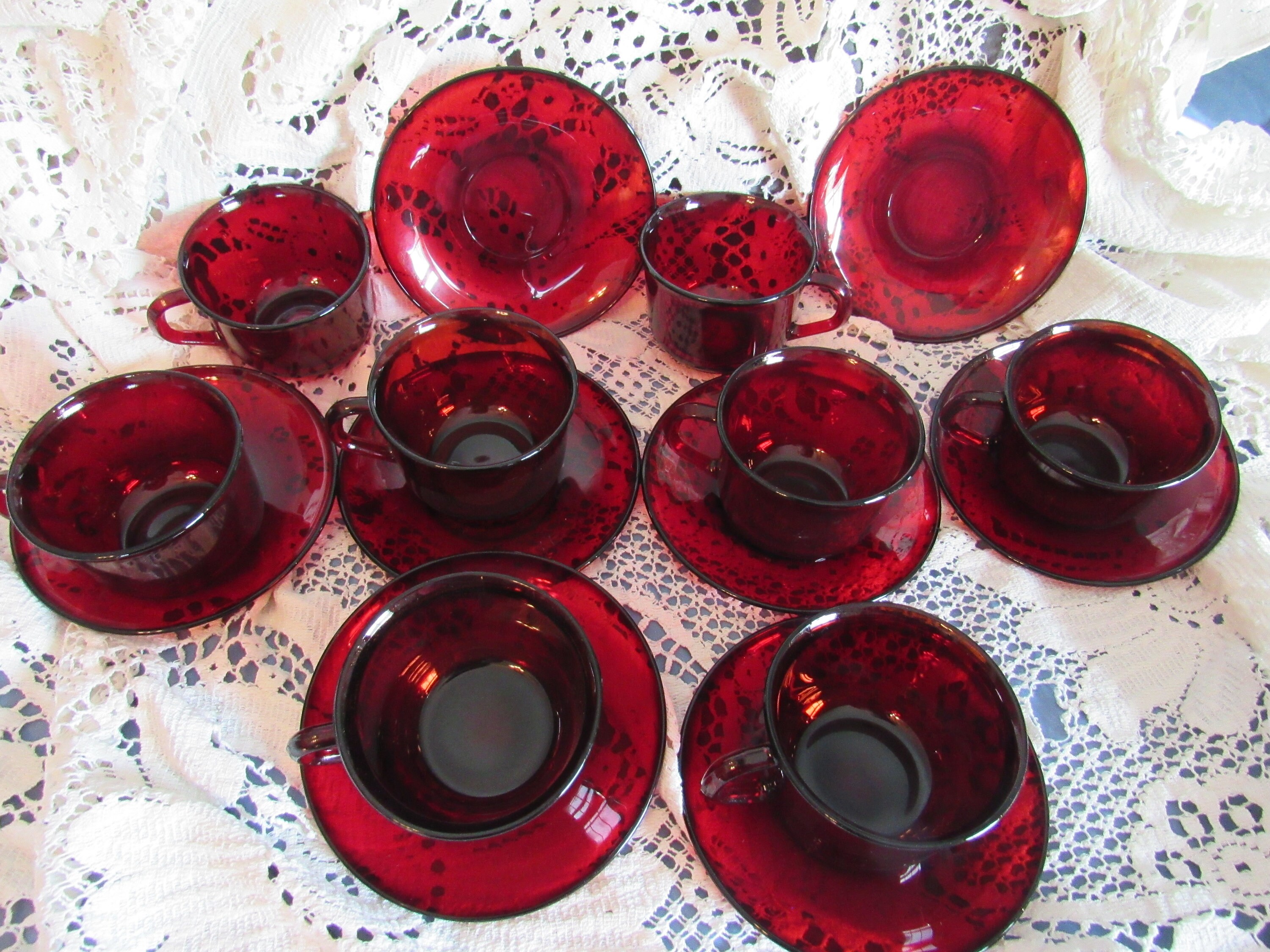 Vintage Arcoroc Ruby Ware Cups and Saucers - Etsy