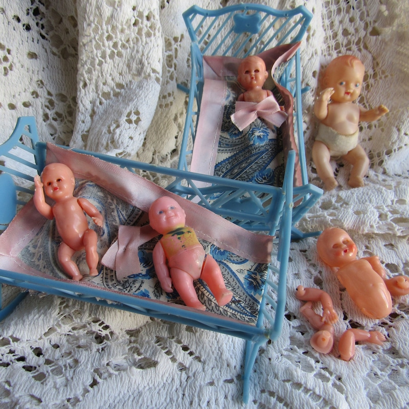 Ensemble de 3 bébé poupée ancienne miniature mignonnette celluloid - Collection