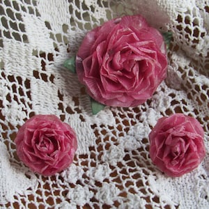 Rose-Colored Brooch and Earring Set